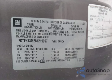 2008 GMC Sierra 1500 Slt z USA, uszkodzony, nr VIN 2GTEK13M281219997